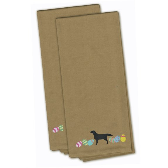 Black Labrador Retriever Easter Tan Embroidered Towel Set of 2