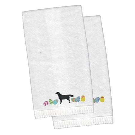Black Labrador Retriever Easter White Embroidered Plush Hand Towel Set of 2