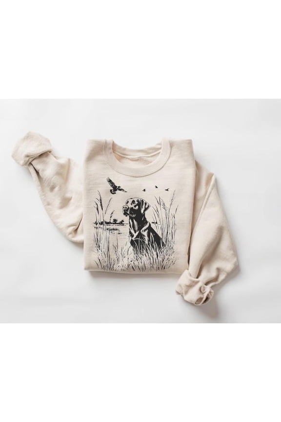 Black Labrador Retriever Hunting Scene Sweatshirt, Retro Lab Sweater, Unisex Duck Hunting Pullover507 Tshirt All Size S-5XL
