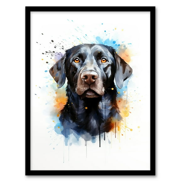 Black Labrador Retriever Lovers Gift Watercolour Pet Portrait Painting Artwork Art Print Framed Poster Wall Decor 12x16 inch