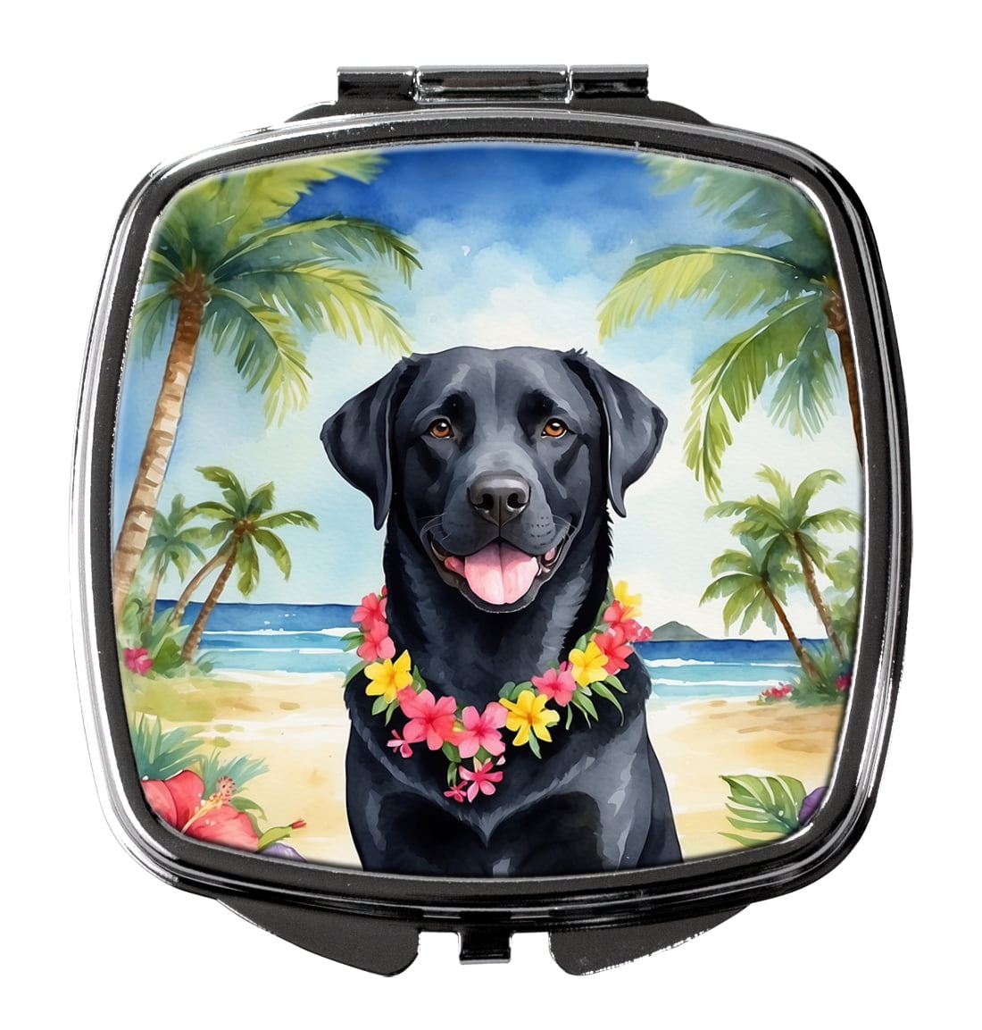Black Labrador Retriever Luau Compact Mirror 2.75 in x 3 in