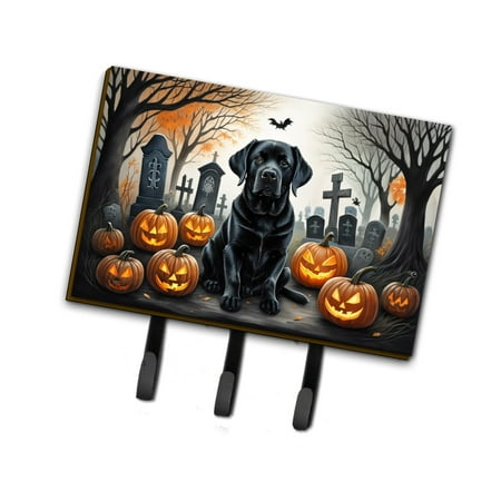 Black Labrador Retriever Spooky Halloween Leash or Key Holder 6 in x 9 in