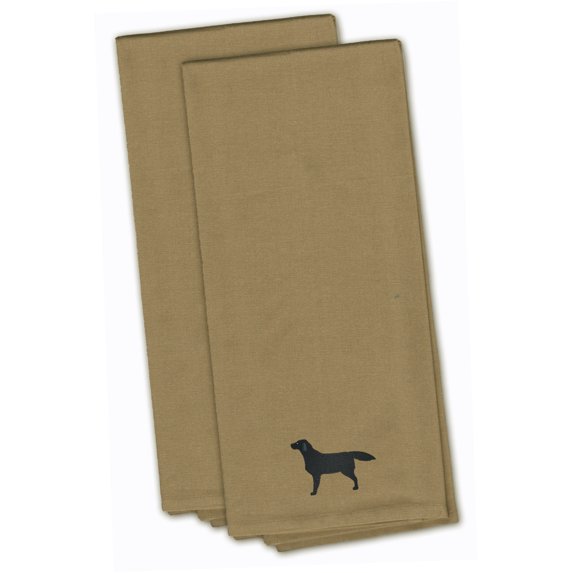 Black Labrador Retriever Tan Embroidered Towel Set of 2