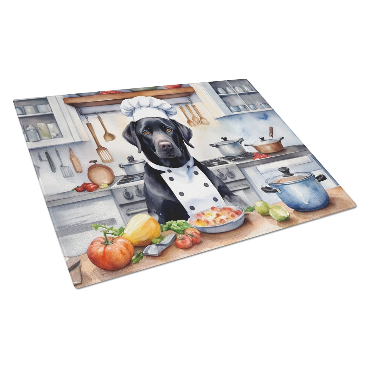 Black Labrador Retriever The Chef Glass Cutting Board 12 in x 15 in