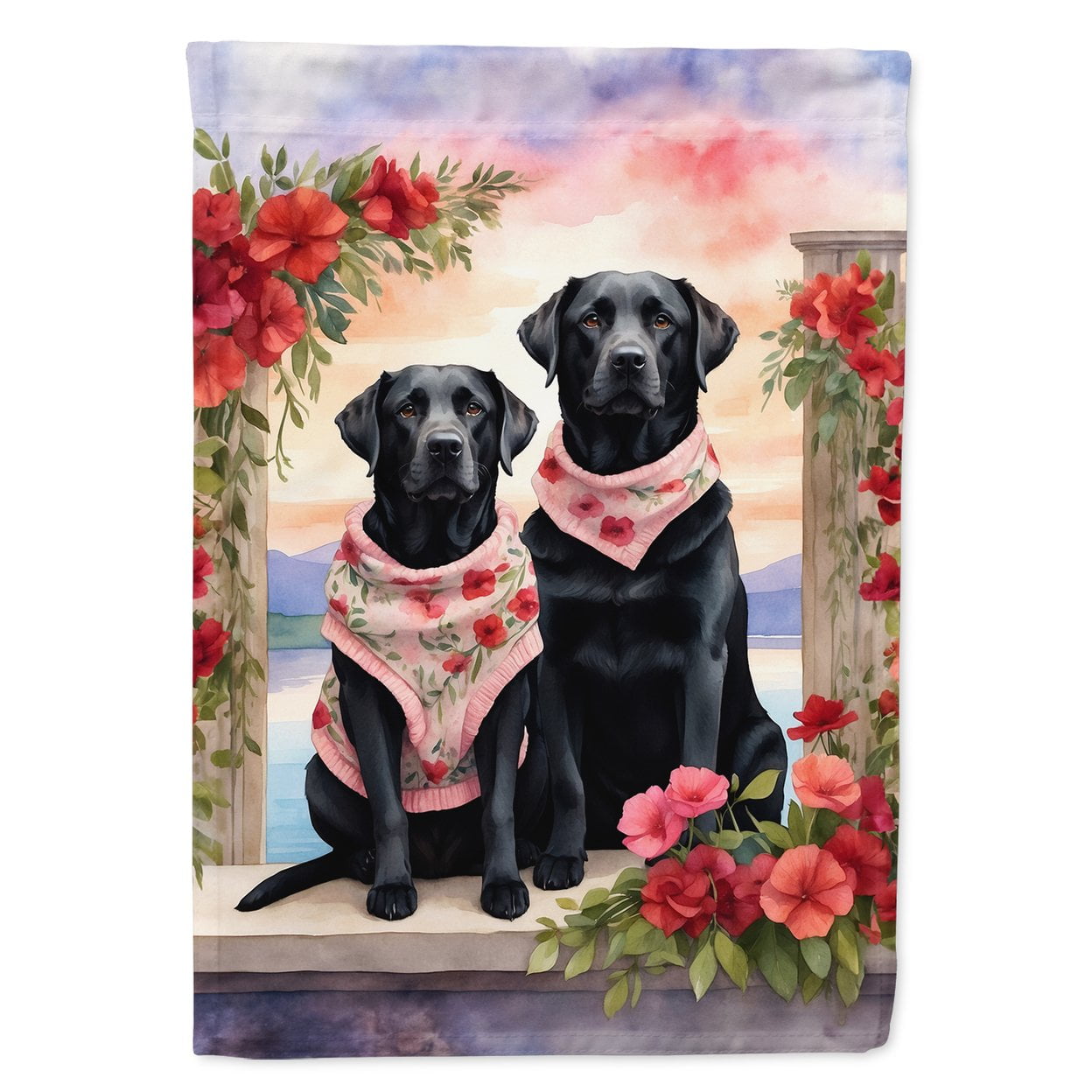 Black Labrador Retriever Two Hearts Garden Flag 11.25 in x 15.5 in
