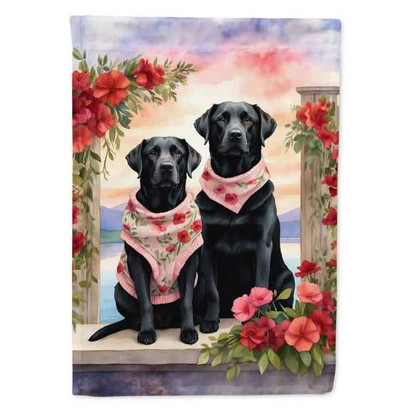 Black Labrador Retriever Two Hearts House Flag