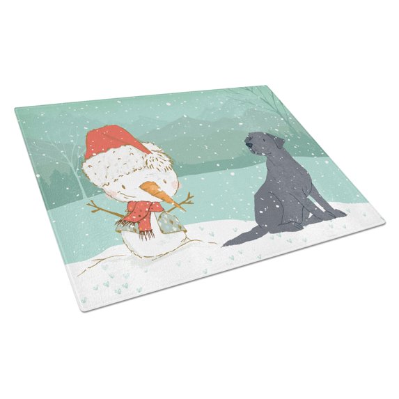 Black Labrador Snowman Christmas Glass Cutting Board Large