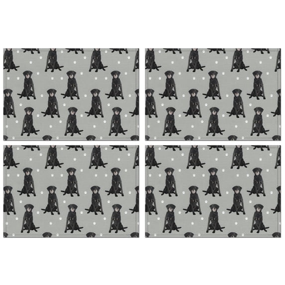 Black Labrador Summer Placemats Table Placemats Set Of 4-Linen Kitchen Washable Placemats Table Mats 11.8"x17.7"Non-Slip Heat Resistant