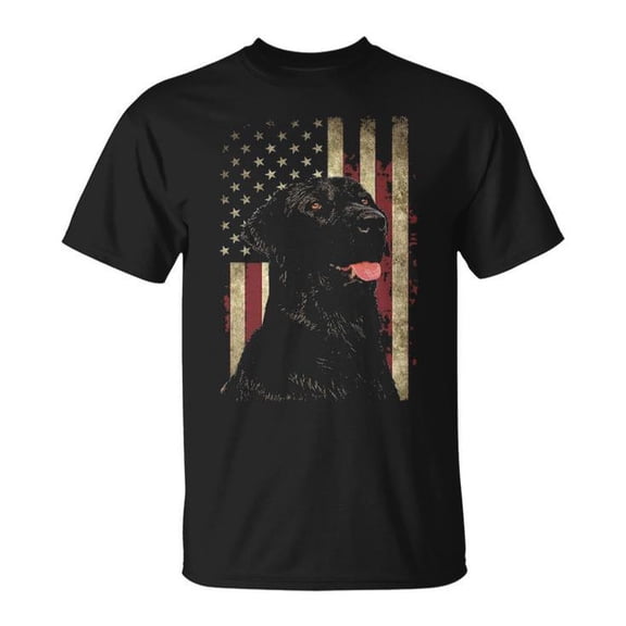 Black Labrador USA Flag Graphic Tee Unisex Adult Cotton Dog Lover Lab Owner Patriotic Design T-Shirt for Casual Wear Independence Day Outfit, Size XL, Color Black