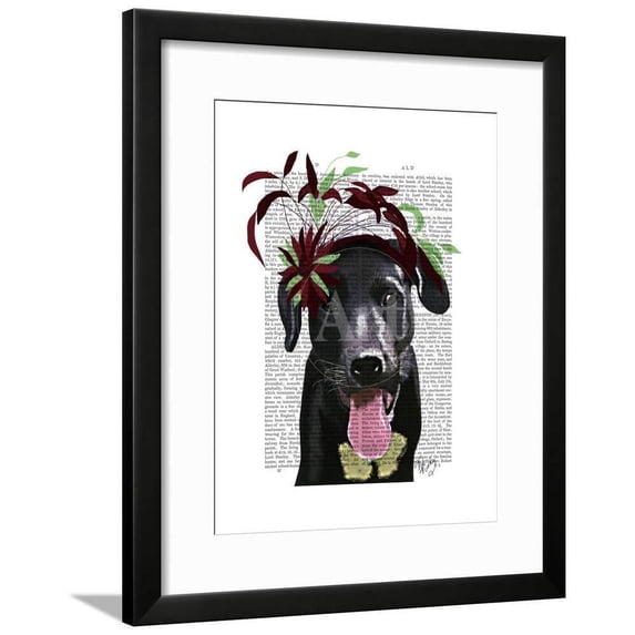 Black Labrador with Green Fascinator, Animals Framed Art Print Wall Art by Fab Funky Sold by Art.Com