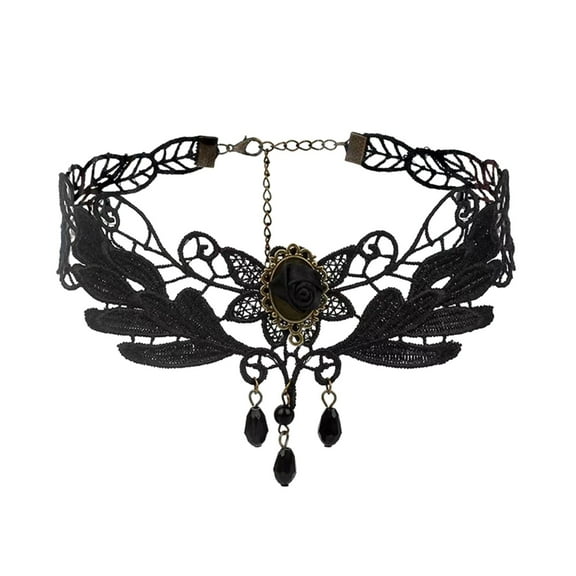 Black Lace Choker Necklaces for Women Vintage Punk Gothic Flower Clavicle Chain Long Tassel Charm Necklace Jewelry Gifts