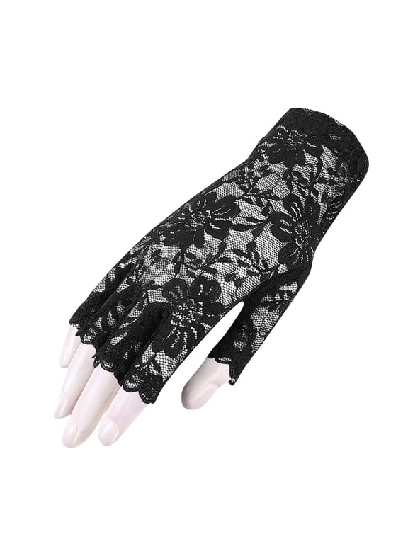 Black Lace Fingerless Gloves For Women Floral Black Sexy Mesh Elastic Breathable Open Finger Gloves For Spring Summer Fall Season Daily Use And Fashion Accessories One Size