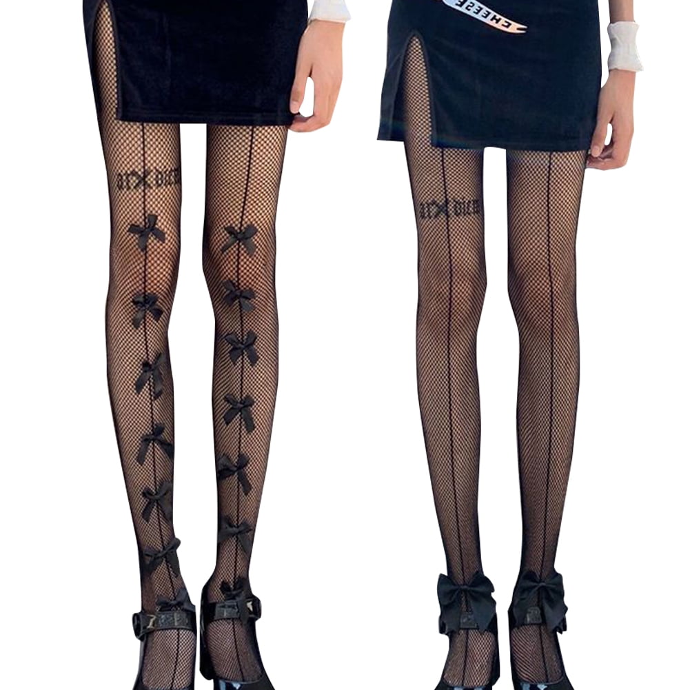Black Lace Fishnet Stockings with Bow knot Fishnet Leggings with Hollow ...