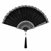 Black Lace Folding Hand Fan, Silver Stamping Vintage Fan, Elegant Handheld Fan with Tassel Pendant, Lightweight Foldable Decorative Cooling Fan for Wedding Bridal Shower Party Photo Props Summer