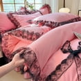 thumbnail image 1 of Black Lace Four-piece Set Celebrity Princess Style Ruffled Quilt Cover Bed Skirt Style Solid Color Three-piece Bedding Set, 1 of 6
