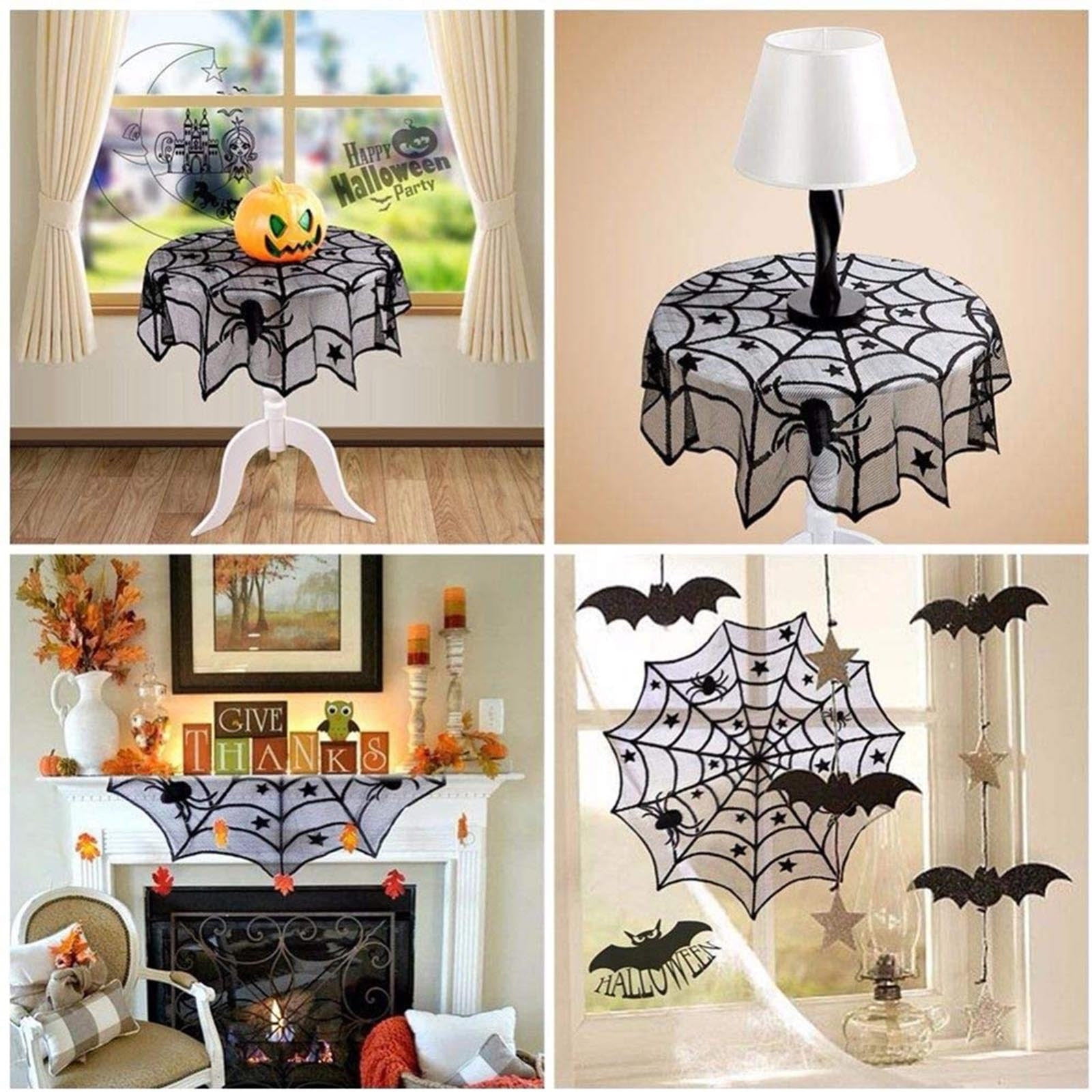 Black Lace Gothic Halloween Table Topper – 40.15in Round Polyester