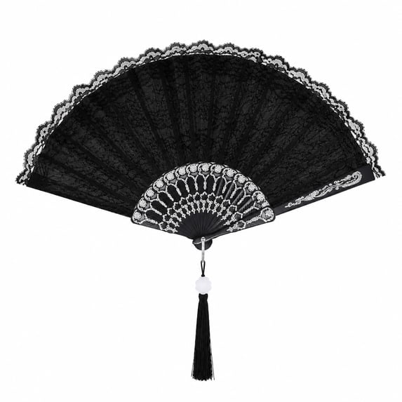 Black Lace Handheld Fan, Folding Hand Fan with Tassel, Lightweight Portable Handheld Fan for Summer, Wedding, Elegant Handheld Fan, Festival Decorative Fan, Portable Fan for Dancing Party