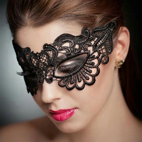 Black Lace Masquerade Mask for Women, Intricate Cutout Eye Mask with Ribbon Tie - Party & Ball Accessory (1 Piece)