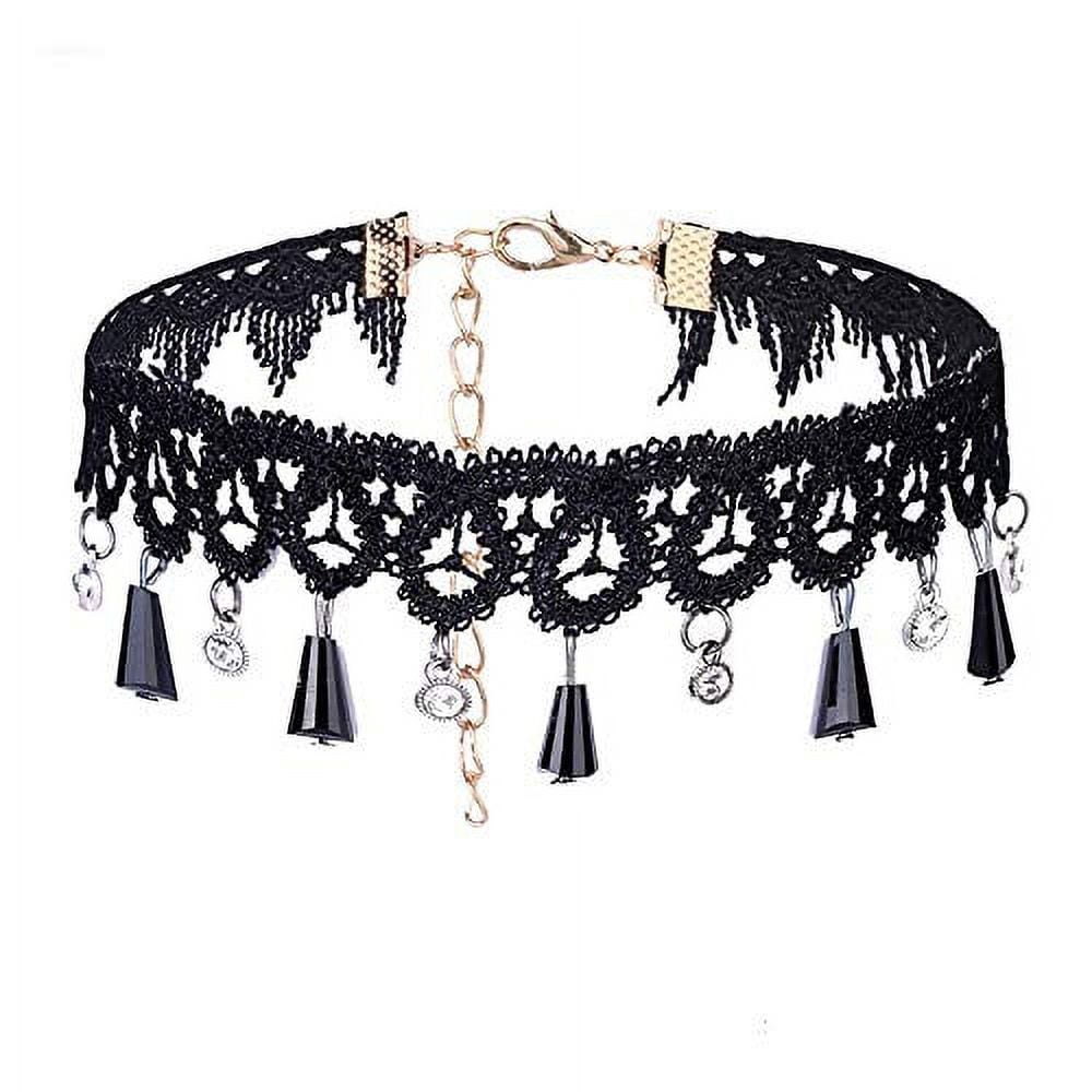 Yumoin 9 Pieces Halloween Vampire Choker Necklace Gothic Black Lace Choker  Necklace with Bracelet Earrings and Vampire Teeth Fangs for Halloween