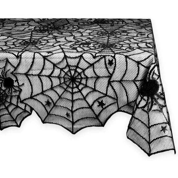 Black Lace Overlay Tabletop Collection Gothic Halloween Decor, Tablecloth, 54x72, Spider Web