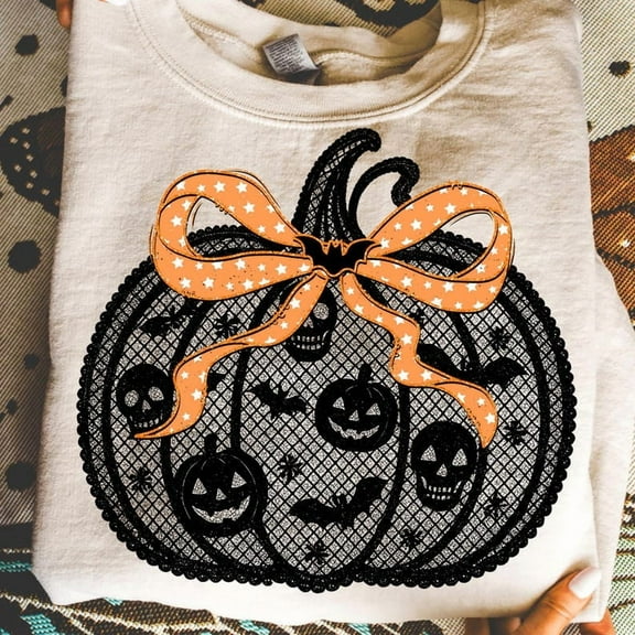 Black Lace Pumpkin Coquette T-Shirt, Halloween Pumpkin Fall T-Shirt, Pumpkin Season T-Shirt, Halloween T-Shirt, Lace Pumpkin T-Shirt, Pumpkin Cherries T-Shirt Girly