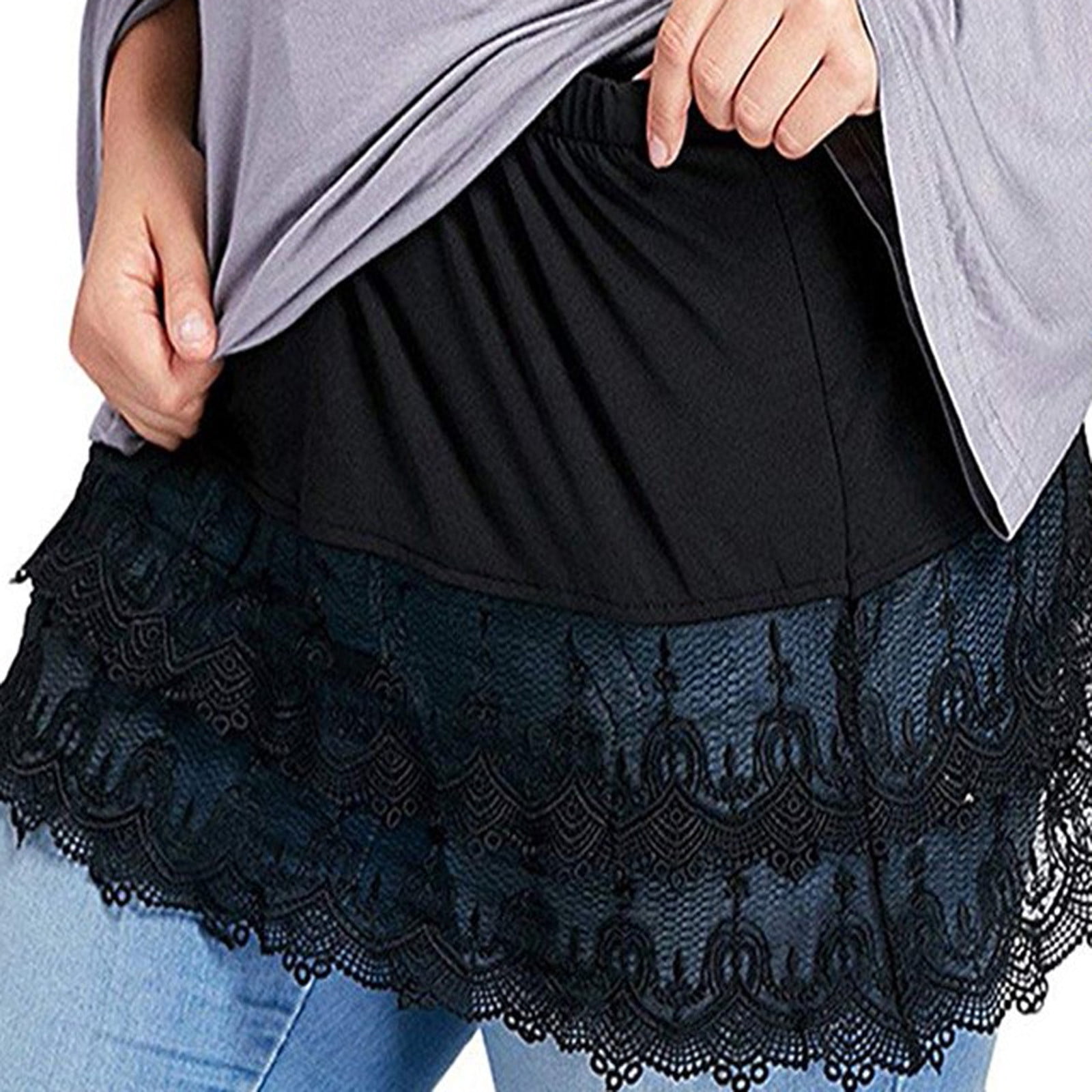 Black Lace Shirt Extender for Women Fake Top Lower Sweep Half Length Skirt  Adjustable Extender for Layering 