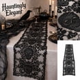 thumbnail image 1 of Black Lace Skull Table Runner, Gothic Floral Butterfly Design for Halloween Day of The Dead Dinner Party Home Dining Room Decor, 72 Inch Long Sheer Embroidered, 1 of 7
