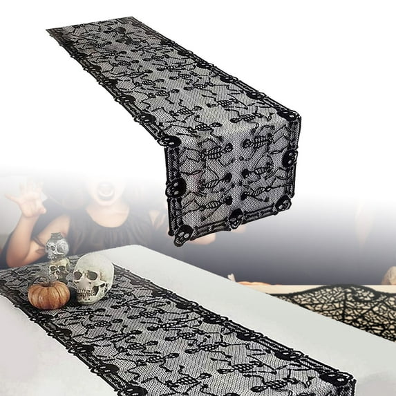 Black Lace Spider Web Table Runner for Halloween Decorations 18 x 79 Inch Halloween Party Dinner Table Decor Indoor Spider Web Lace Runner for Kitchen Coffee Table Halloween Masquerade Party