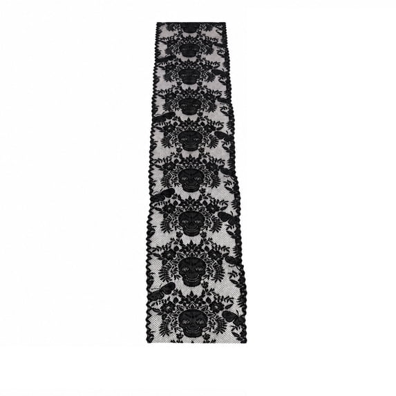 Black Lace Table Runner, 11.8 x 17.7 Inch Hollow Cutout Table Decor for Halloween Party, Spooky Holiday Tablecloth Decoration, 1Pack B