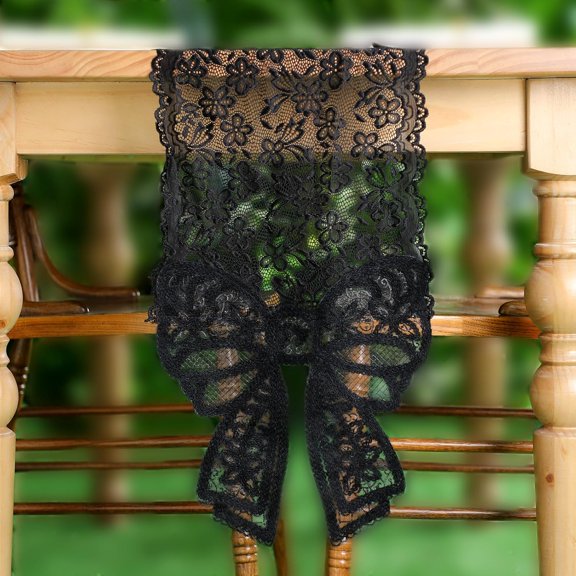 Black Lace Table Runner with Big Bow Ends 12 x 71 Inch Vintage Rectangle Macrame Embroidered Runner French Style Tablecloth for Wedding Kitchen Dining Table Home Decor