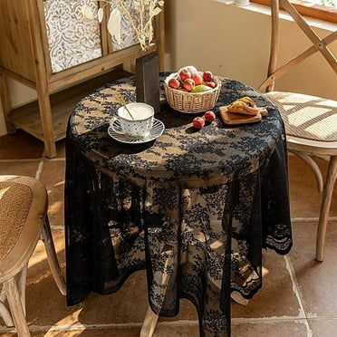 Black Lace Tablecloth Embroidered Elegant Floral Patterns Table Cloth Round Overlay Table Cover for Wedding Party Holiday Long Dinner Home Décor