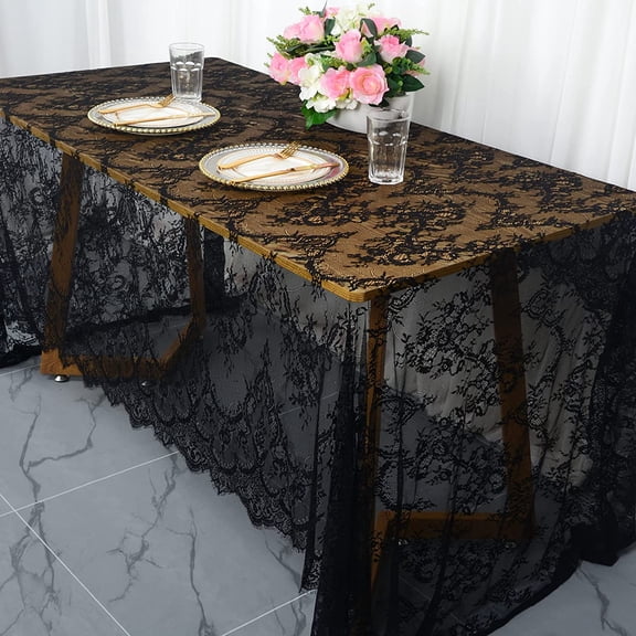 Black Lace Tablecloth Rectangular 60x120 Rectangle Scalloped for Lace Tablecloths 120 Wedding Table Cover Romantic Party Tablecloth Flower Oblong