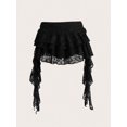 thumbnail image 1 of Black Lace Tiered Ruffle Mini Skirt With Asymmetrical Hem And Safety Shorts, 1 of 6