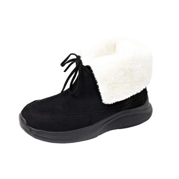 Black Lace-Up Winter Ankle Boots For Women Round Toe Platform Sole Fleece Lining Comfortable Casual Boots Ideal For Daily Use And Cold Days