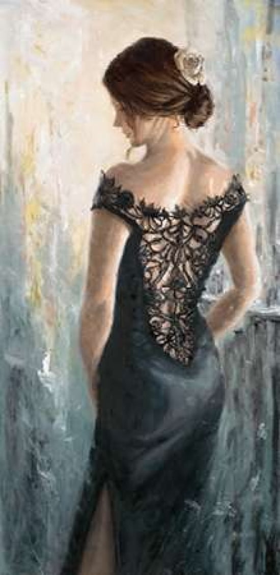 Black Lace-White Rose Canvas Art - Karen Wallis (24 x 48)