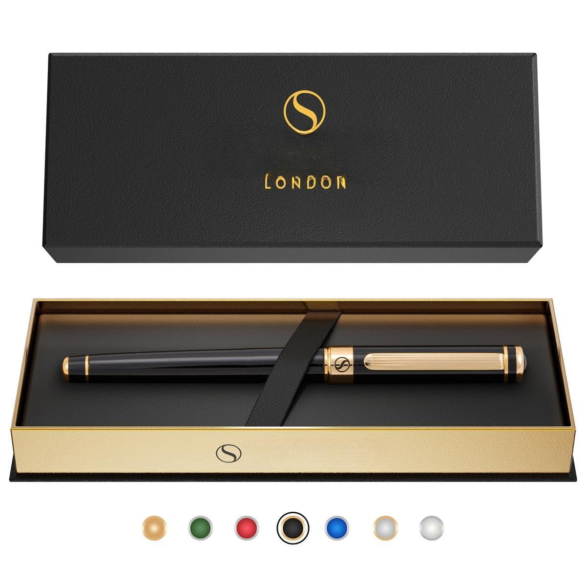 Black Lacquer Rollerball Pen - Stunning Luxury  Real Schmidt Ink Refill Roller Ball Gift Set For Men & Women Professional Executive Office Nice Pens