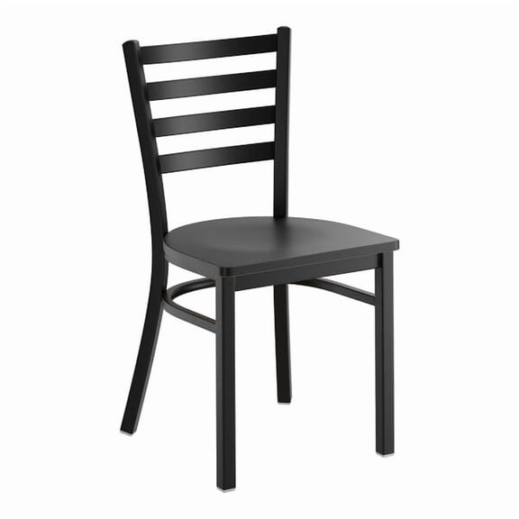 Black Ladder Back Metal Restaurant Chair with Black Wood Seat - Commercial Quality Metal Restaurant Chair