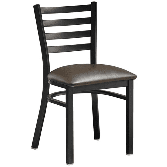 Black Ladder Back Metal Restaurant Chair with Dark Brown Vinyl Padded Seat - Commercial Quality Metal Restaurant Chair