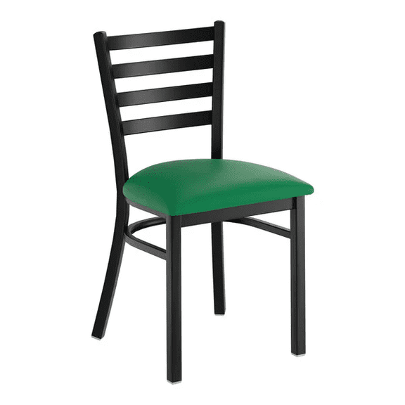 Black Ladder Back Metal Restaurant Chair with Green Vinyl Padded Seat - Commercial Quality Metal Restaurant Chair