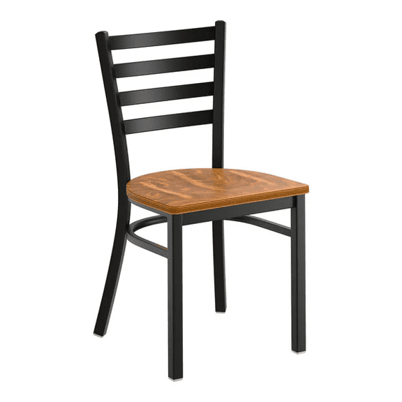 Black Ladder Back Metal Restaurant Chair with Vintage Wood Seat - Commercial Quality Metal Restaurant Chair