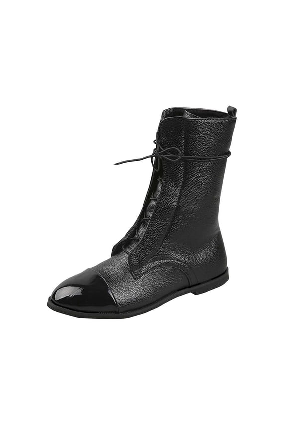 Black Ladie'S Ankle Boots With Round Toe Front Laced Flat Sole Casual Wear Comfortable Design For Outdoor And Indoor Use With Secure Fit Size 39