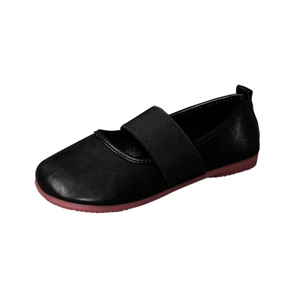 Black Ladie'S Loafers With Round Toe Closed Toe Elastic Front Flat Soft Sole Breathable Design For Casual Everyday Indoor Outdoor Wear Size 43