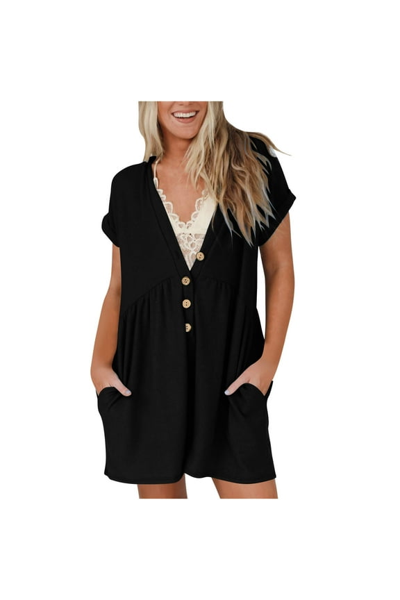 Black Ladies Bib Pants Shortalls Shorts Catsuit for Juniors Beach Casual Hawaiian Flare Bell Bottom Tropical Plain Boot Cut Leg Fall Summer Coveralls Shortalls 2026 S