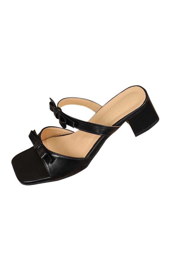 Black Ladies Bow Heel Mules Open Toe 2026 Women'S Casual Chunky Platform Shoes Comfortable Breathable Spring Summer Daily Footwear