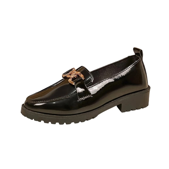 Black Ladies British Style Low Heel Loafers Casual Comfortable Round Toe Flats Pu Upper Fall Winter Shoes Easy To Wear For Everyday Elegant Looks