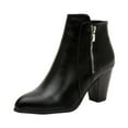 thumbnail image 1 of Black Ladies Casual Boots Featuring Solid Color Rubbed Finish And Thick Heel With Side Zipper For High Heels Comfort, 1 of 9