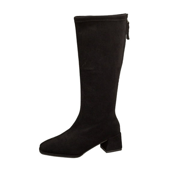 Black Ladies Casual Boots With Square Toe Design And Rear Zipper Closure Low Heel For Seasonal Comfort