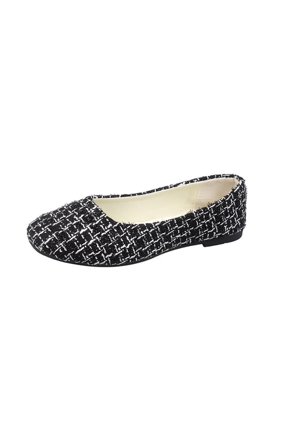 Black Shoes For Women Casual Comfortable Checkered Pattern Flat Slip On Loafers For Indoor Outdoor Use Mesh Material Size 36 Package Includes 1 Pair Weight 0.54 Lb