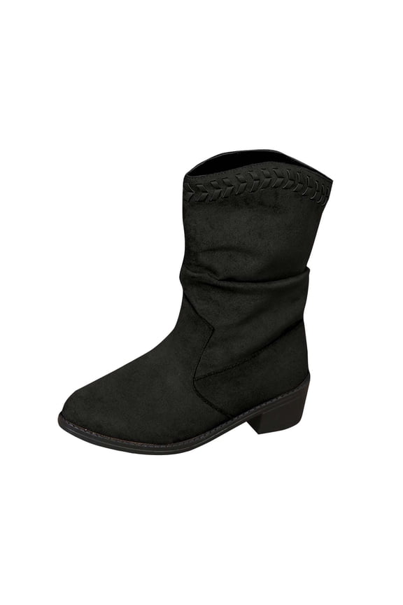 Black Ladies Casual Fashion Winter Short Boots With Round Toe And Low Heel For Daily Wear