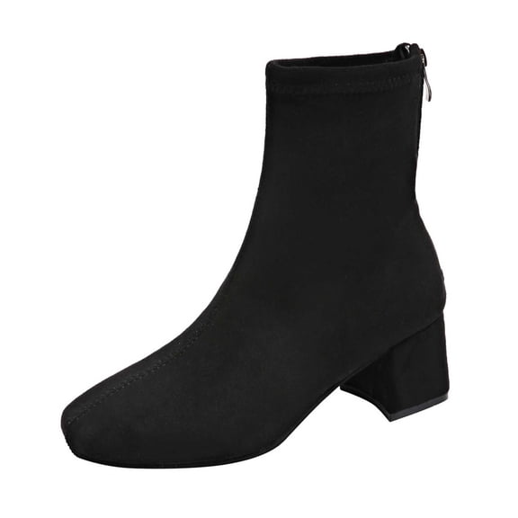 Black Ladies Casual Footwear With 2 2 Inch Chunky Heel And Round Toe For Plus Size Individuals In Various Settings